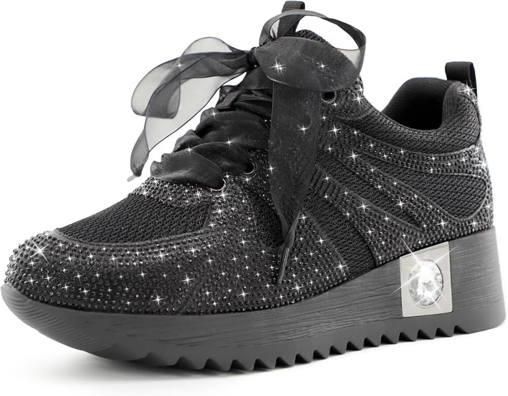 BRAND NEW*** Women's Rhinestone Sneakers Platform Wedge Sneakers- Size 6